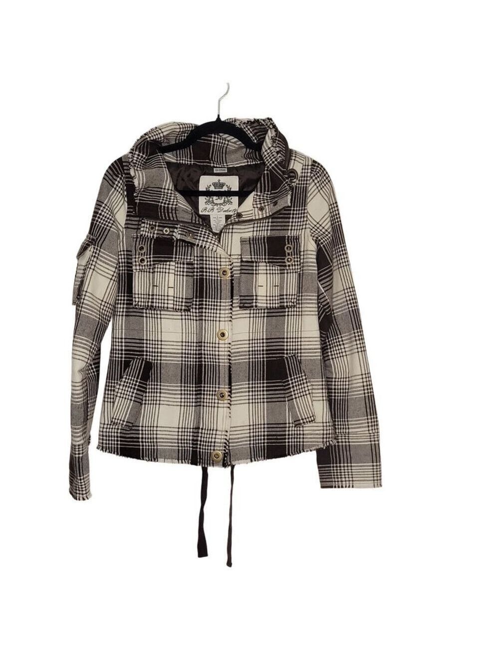 Women's BB Dakota Plaid Utility Jacket Small Brown White